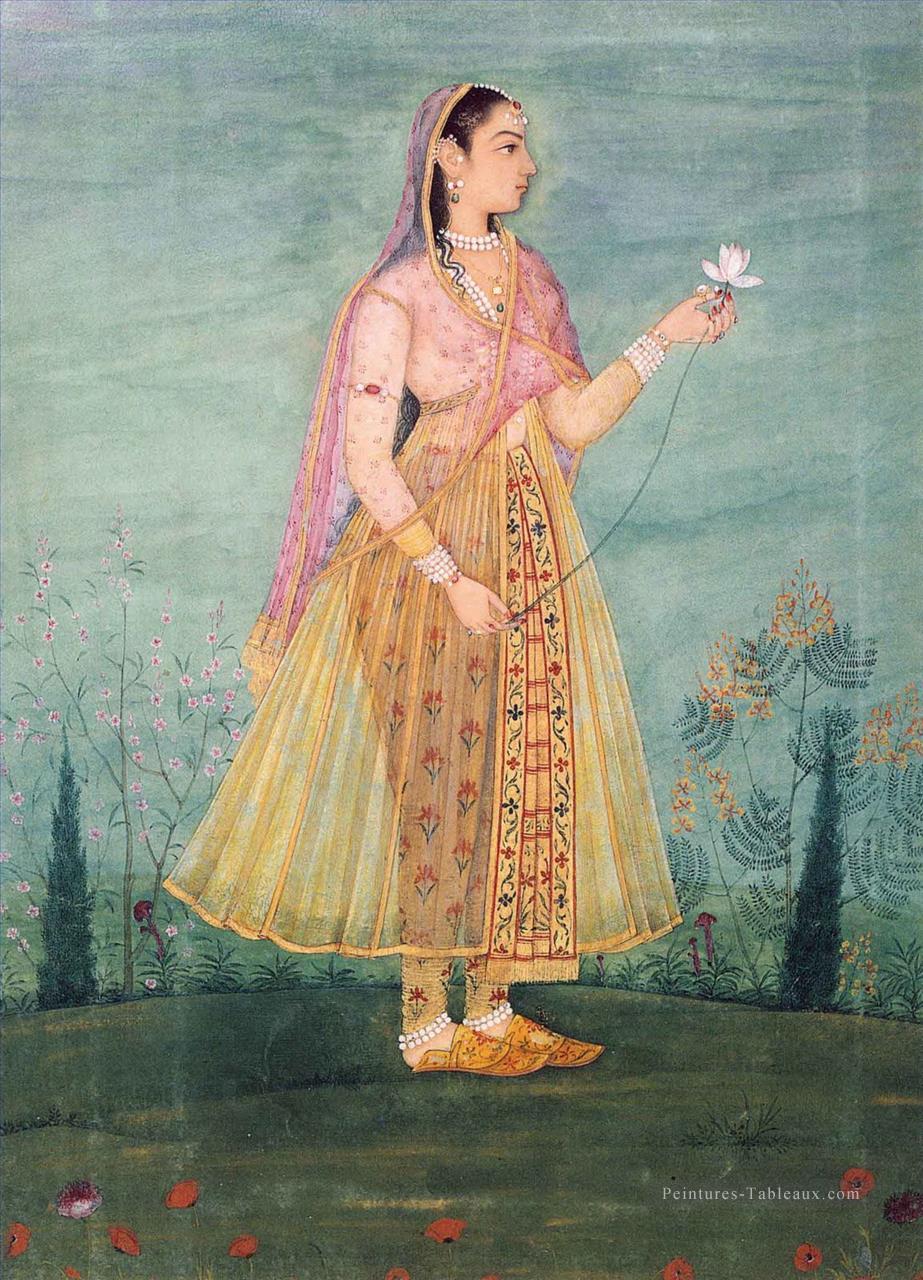 Lady Holding Lotus Petite Indienne Peintures à l'huile